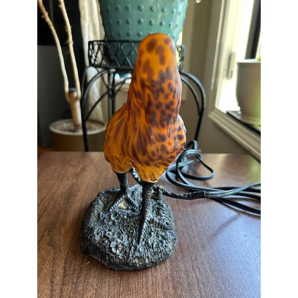 Vintage Metal Rooster Shaped Amber Glass Shade Table / Desk  Lamp no head